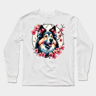 Portuguese Sheepdog Enjoys Spring Amidst Cherry Blossoms Long Sleeve T-Shirt